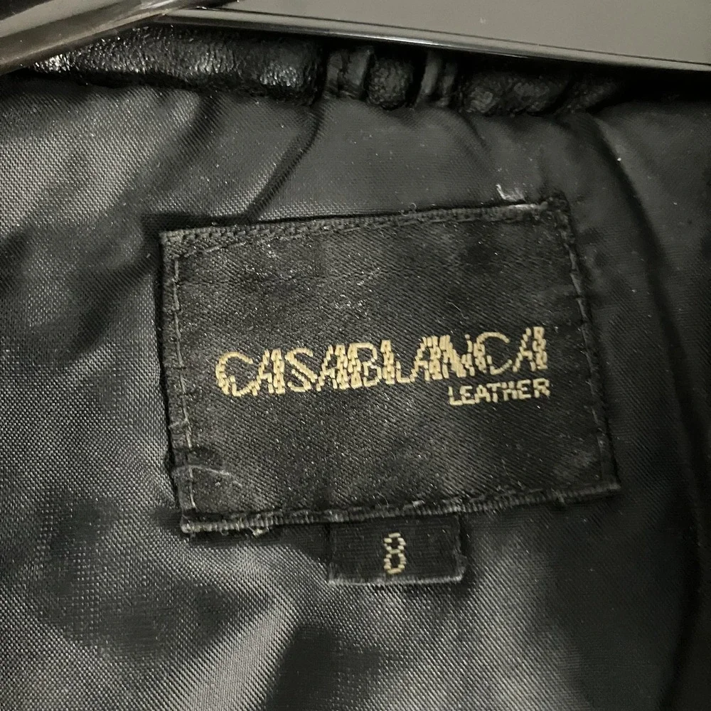 Casablanca Leather Jacket Womens 8 Black Genuine Fur‎ Trim Hooded Crop Bomber